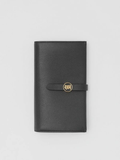 Burberry Monogram Motif Grainy Leather Folding Wallet In Black