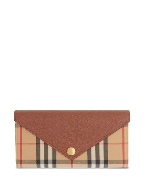 vintage check and leather wallet with detachable strap