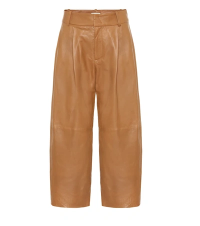 Vince Cropped Wide-leg Leather Pants In Brown