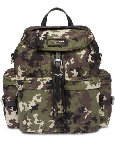Miu Miu Cordura Camouflage Backpack In Green