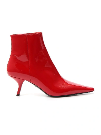 Prada Stiletto Ankle Boots In Red