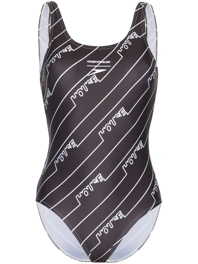 House Of Holland Logo Print Swimsuit In Black