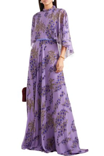 Giambattista Valli Ruffled Floral-print Silk-georgette Gown In Purple
