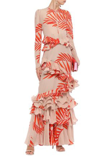 Johanna Ortiz California Dreaming Ruffled Tiered Printed Silk-crepe Gown In Neutral
