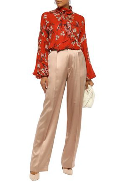 Johanna Ortiz La Recoleta Tie-neck Floral-print Silk Blouse In Brick