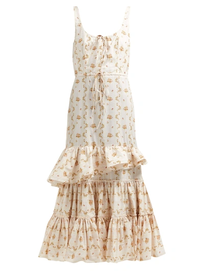 Brock Collection Onilde Floral-print Tiered Cotton Midi Dress In Cream