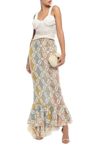 Brock Collection Asymmetric Fluted Corded Lace Maxi Skirt In Cream