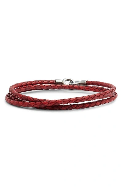 Degs & Sal Braided Antique Leather Wrap Bracelet In Red