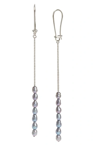 Allsaints Cultured Freshwater Pearl Linear Drop Earrings In Silver/ Grey Pearl