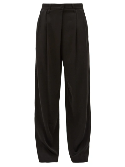 Brunello Cucinelli Pleated High-rise Crepe Wide-leg Trousers In Black