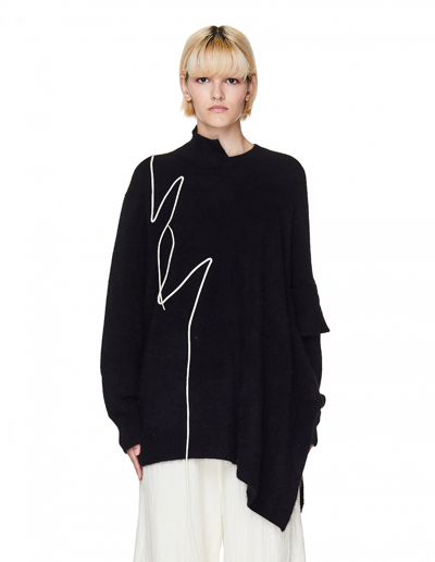 Yohji Yamamoto Black Lace Trimmed Wool Sweater