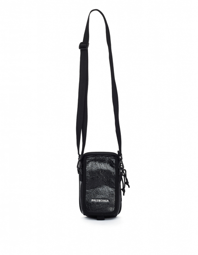 Balenciaga Black Leather Explorer Crossbody Pouch Bag