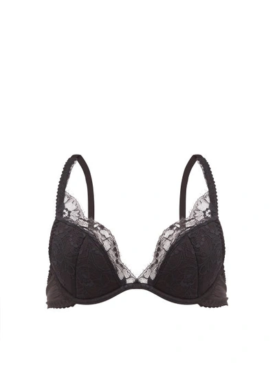 Fleur Of England Signature Lace-trimmed Plunge Bra In Black