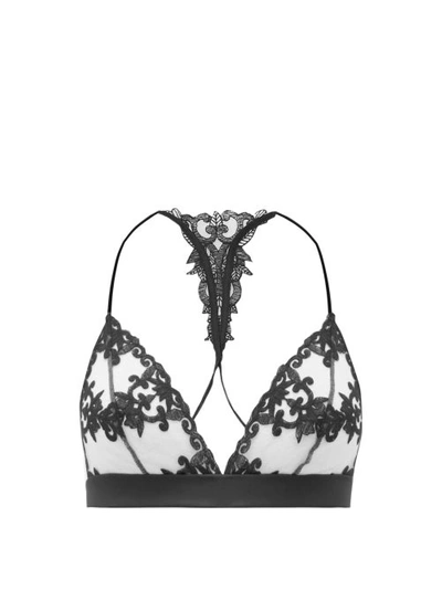Fleur Of England Boudoir Soft-cup Lace And Satin Bra In Black