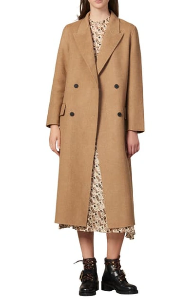 Sandro Jims Double Breasted Wool Coat In Heathered Beige