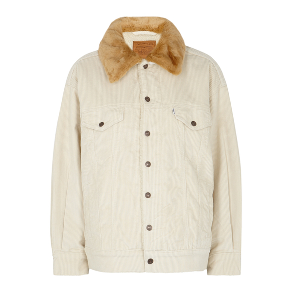 corduroy trucker jacket with faux shearling collar