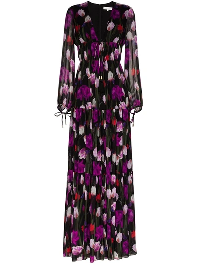 Borgo De Nor Freya Floral-print Georgette Maxi Dress In Black