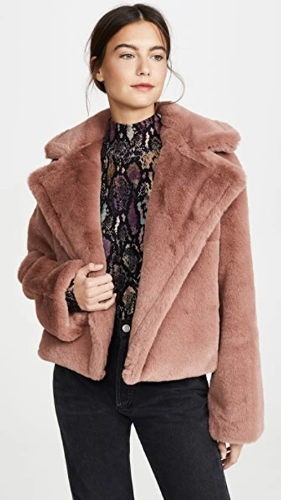 Bb Dakota Big Time Plush Faux Fur Jacket In Rose Taupe