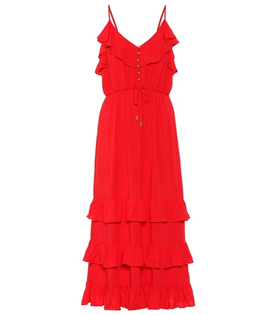 Melissa Odabash Bethan Tiered Ruffled Crepe De Chine Midi Dress In Red