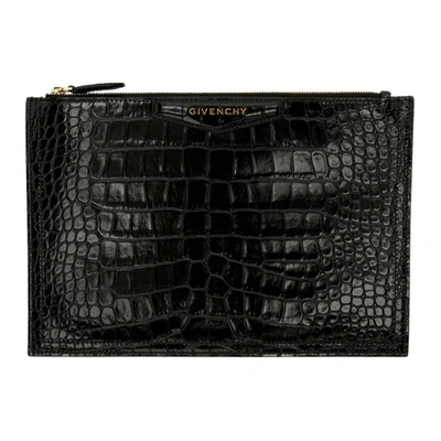 Givenchy Antigona Medium Crocodile-effect Pouch In 001 Black
