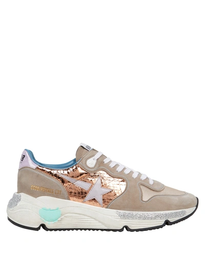 Golden Goose Running Sole Suede Sneakers In Taupe/rose Gold