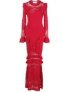 Alexis Ceecee Tiered Pointelle-knit Gown In Red