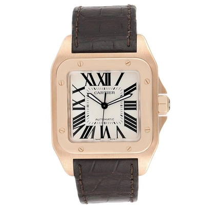 Cartier Santos 100 Midsize Rose Gold Silver Dial Mens Watch W20108y1 In Not Applicable
