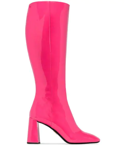 Prada Knee-high Mid-heel Boots In Pink | ModeSens