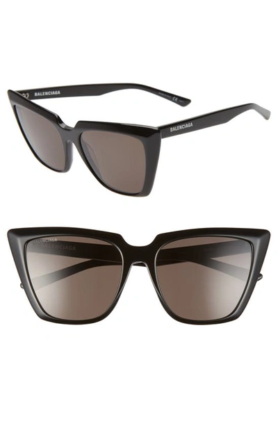Balenciaga 55mm Cat Eye Sunglasses In Shiny Black/ Grey