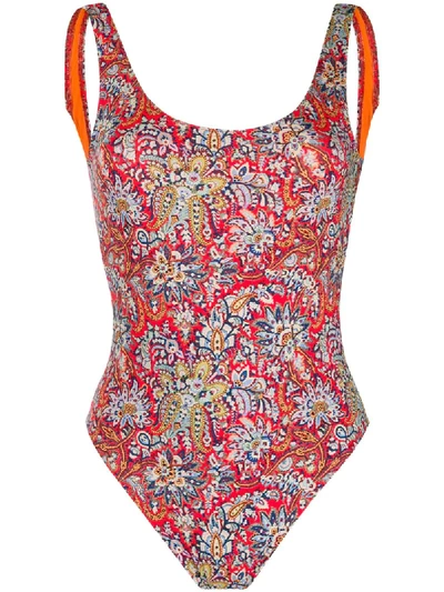Etro Floral Paisley Print One-piece Swimsuit In Red