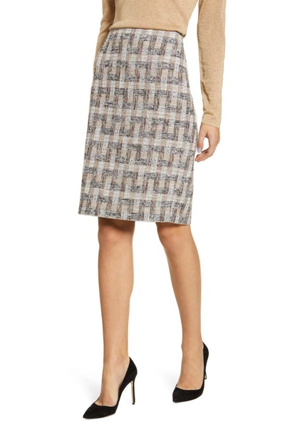 Anne Klein Tweed Pencil Skirt In Vicuna Combo