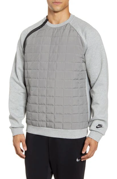 Nike Sportswear Insulated Quilted Crewneck Sweatshirt In Dark Grey Heather/ Black