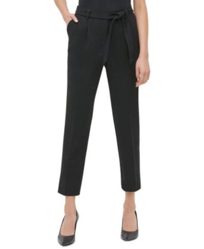 Calvin Klein Belted Straight-leg Ankle Pants In Black