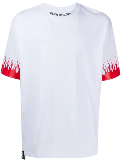Vision Of Super Teen Flame-print Short-sleeved T-shirt In White