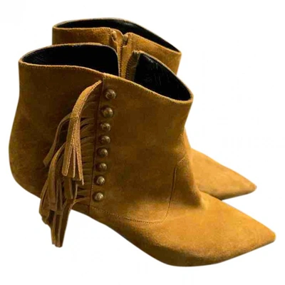 Pre-owned Saint Laurent Charlotte Mocassin Boots In Camel