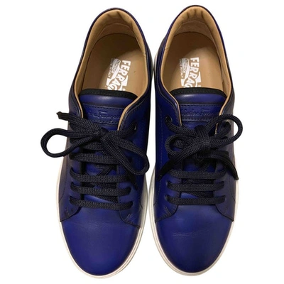 Pre-owned Ferragamo Leather Trainers In Navy