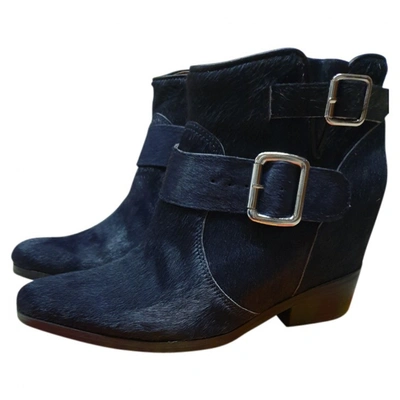 Pre-owned Jeffrey Campbell Pony-style Calfskin Ankle Boots In Blue