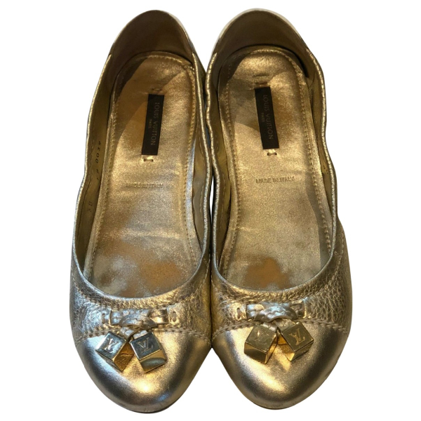 Pre-Owned Louis Vuitton Gold Leather Ballet Flats | ModeSens