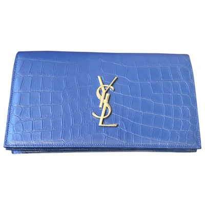 Pre-owned Saint Laurent Kate Monogramme Leather Clutch Bag In Blue