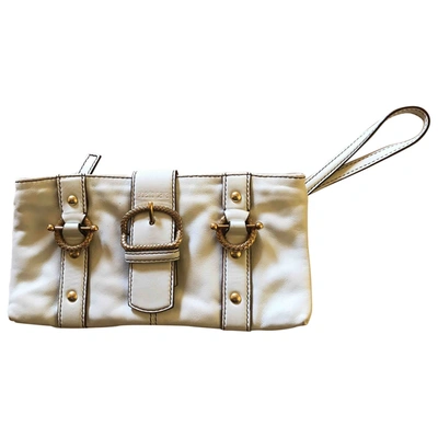 Pre-owned Roberto Cavalli Leather Clutch Bag In White