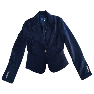 Pre-owned Armani Jeans Velvet Short Waistcoat In Blue