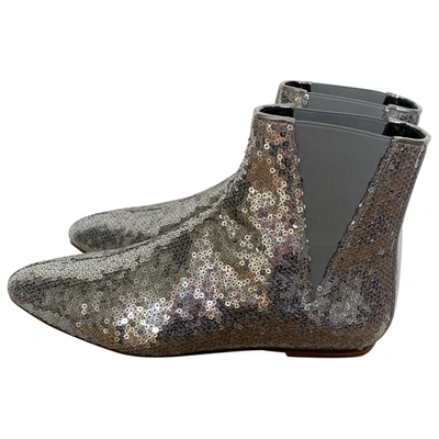 Pre-owned Loewe Glitter Ankle Boots In Silver