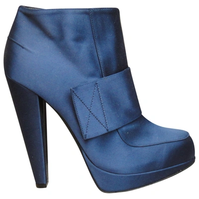 Pre-owned Lanvin Leather Ankle Boots In Navy