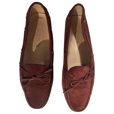 Pre-owned Tod's Gommino Flats In Burgundy