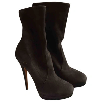 Pre-owned Casadei Ankle Boots In Anthracite