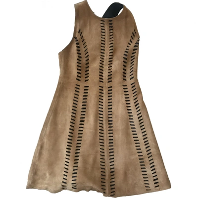 Pre-owned Maje Leather Mini Dress In Camel