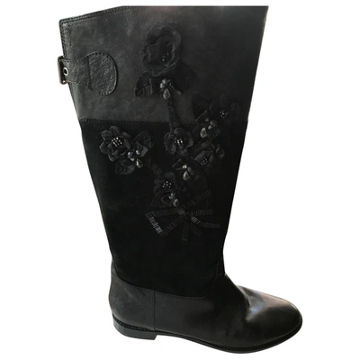 Pre-owned Moschino Leather Riding Boots In Black