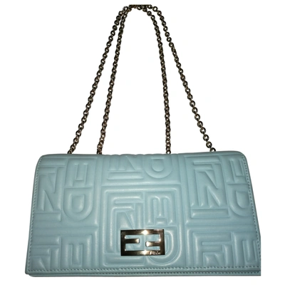 Pre-owned Fendi Leather Clutch Bag In Turquoise