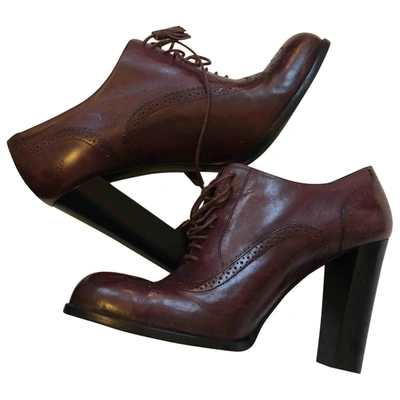 Pre-owned Bally Leather Ankle Boots In Burgundy