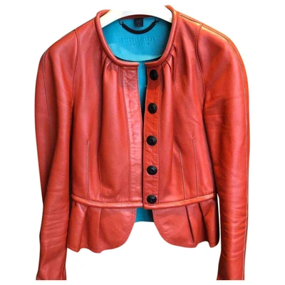 Pre-owned Burberry Leather Jacket In Orange